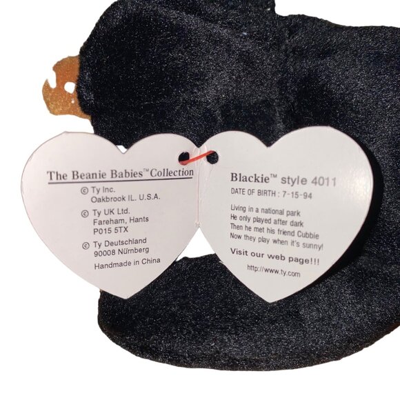 Ty Beanie Babies Blackie Bear Plush Stuffed Animal Hang 4th Gen Tush 4th Gen Tag - Picture 7 of 10